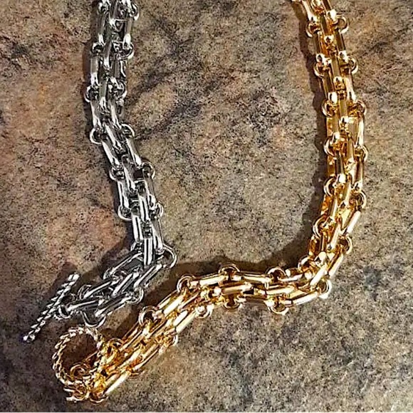 Statement Curb Gold Silver Cuban Chain Toggle O Ring Chunky Choker Neckl… - Picture 7 of 14